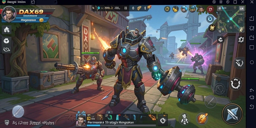 Tampilan gameplay menarik dalam DAX69 yang menggambarkan strategi pertempuran.