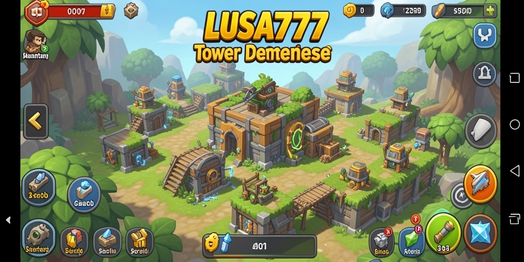 Tampilan gameplay LUSA777 yang penuh aksi Tower Defense.