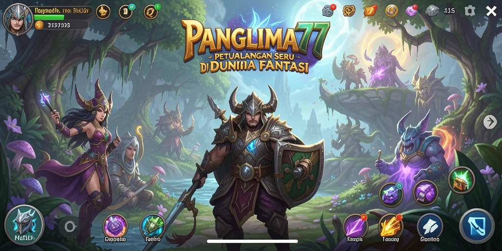 Tangkapan layar gameplay <strong>PANGLIMA77</strong> menampilkan petualangan sengit di dunia fantasi.