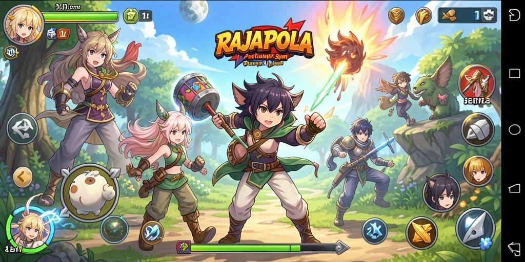Tampilan epik karakter anime dalam RAJAPOLA saat bertempur.