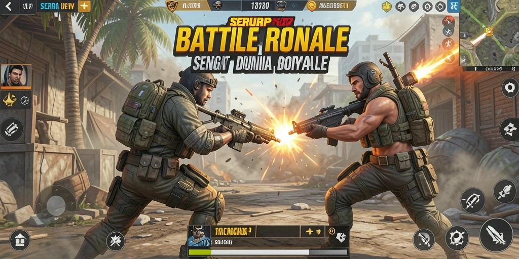 Tangkapan layar gameplay SERURP yang mendebarkan dalam aksi Battle Royale.